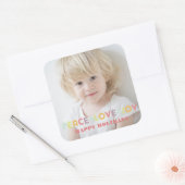 STICKER CARRÉ PEACE LOVE JOY TYPOGRAPHIE VACANCES PHOTO (Enveloppe)
