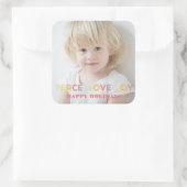 STICKER CARRÉ PEACE LOVE JOY TYPOGRAPHIE VACANCES PHOTO (Sac)