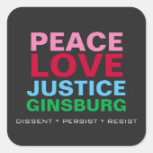Sticker Carré Peace Love Justice GINSBURG (Devant)