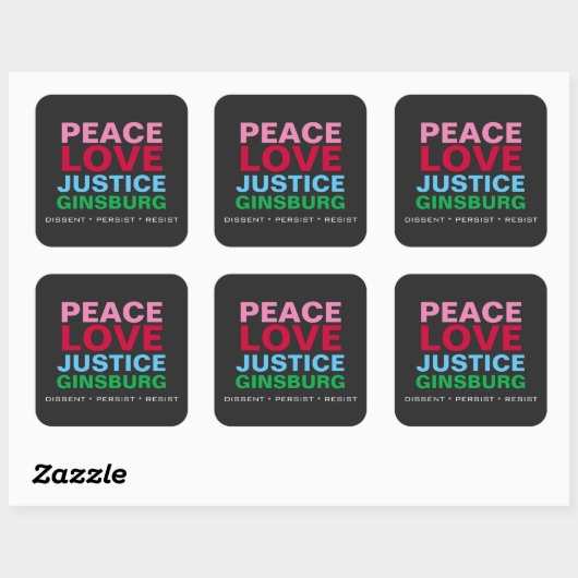 Sticker Carré Peace Love Justice GINSBURG (Feuille)