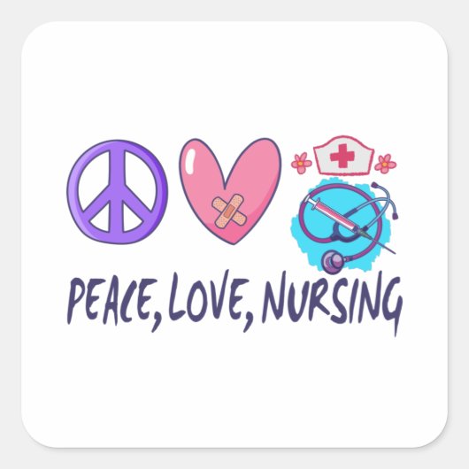 Sticker Carré Peace Love Nuring (Devant)