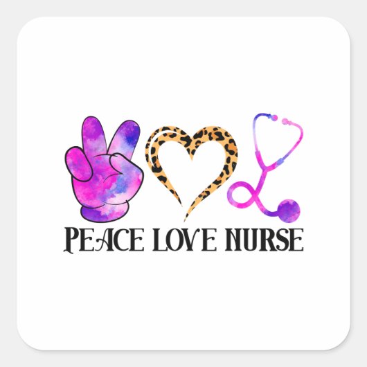 Sticker Carré Peace Love Nurse - Cute Nurse Design (Devant)