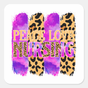 Sticker Carré Peace Love Nursing - Cute Nurse Design (2)