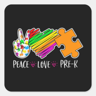 Sticker Carré Peace Love Pre-K Autism Aware - 100 days smart