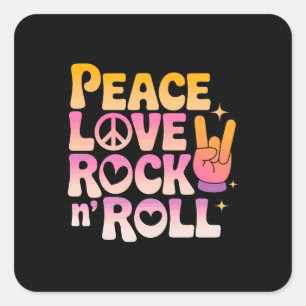 Sticker Carré Peace Love Rock n Roll - Typographie inspirée par 