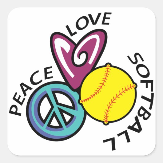 Sticker Carré Peace Love Softball (Devant)