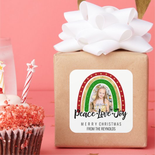 Sticker Carré Peace Loy Joyeux Noël Rainbow Photo (Fête)