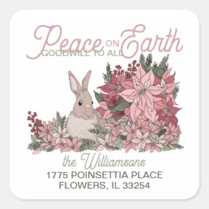 Sticker Carré Peace on Earth Rabbit in Flowers Adresse de retour