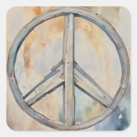 Sticker Carré Peace Sign Watercolor Peinture Art (Devant)