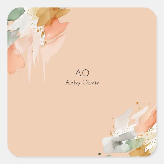 Sticker Carré Peach aquarelle pastel (Devant)
