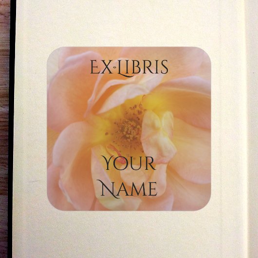 Sticker Carré Peach-Colored Rose Bookplate