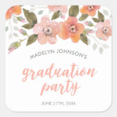 Sticker Carré Peach Delicate Floral Graduation Party (Devant)