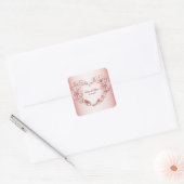 Sticker Carré Peach Floral Heart Modern Party (Enveloppe)