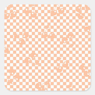 Sticker Carré Peach Fuzz Cherry En vichy Motif