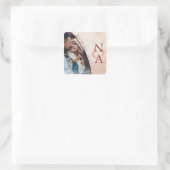 Sticker Carré Peach Gold Monogramme Photo Mariage Enregistrer La (Sac)