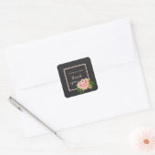 Sticker Carré Peach rose & Charcoal Tropical Floral Merci (Enveloppe)