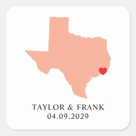 Sticker Carré Peach Texas Mariage (Devant)
