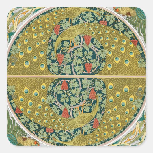Sticker Carré Peacock Art Nouveau Style rond design complexe (Devant)
