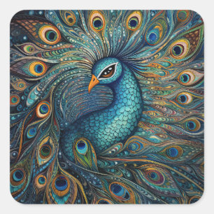 Sticker Carré Peacock Art Nouveau vintage