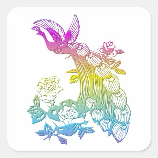 Sticker Carré Peacock avec roses (Devant)