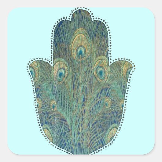 Sticker Carré Peacock Feather Hamsa (Devant)