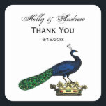 Sticker Carré Peacock héraldique Vintage stylisé sur Couronne C<br><div class="desc">Peacock héraldique vintage sur A Crown ========== Invitations et accessoires personnalisables avec un dessin stylisé Vintage d'un paon sur une couronne. Vous pouvez facilement customiser ces produits en ajoutant des champs de texte, en supprimant des champs de texte existants, en modifiant des images de conception ou en ajoutant des images...</div>