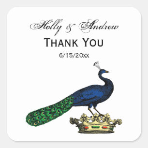 Sticker Carré Peacock héraldique Vintage stylisé sur Couronne C