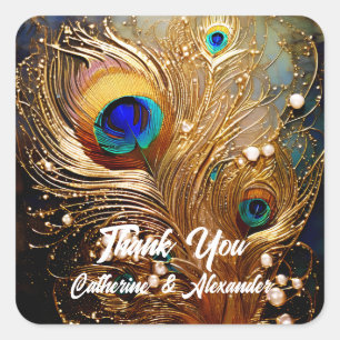 Sticker Carré Peacock plumes perles luxe élégants plumes