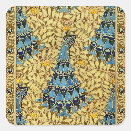 Sticker Carré Peacocks Birds Rowan Trees Art Nouveau (Devant)