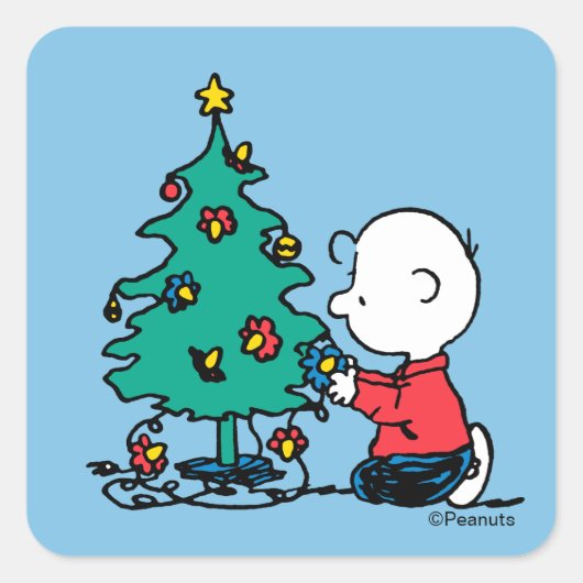 Sticker Carré Peanuts | Charlie Brown Christmas Lights (Devant)