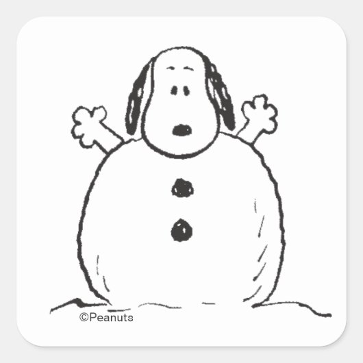 Sticker Carré Peanuts | Snoopy en Bonhomme de Neige (Devant)