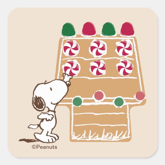 Sticker Carré Peanuts | Snoopy Gingerbread House (Devant)