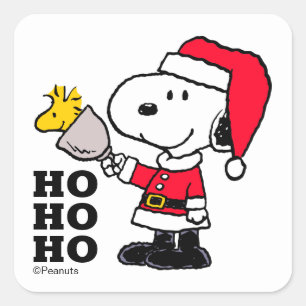 Sticker Carré Peanuts   Snoopy & Woodstock Ho Ho Ho
