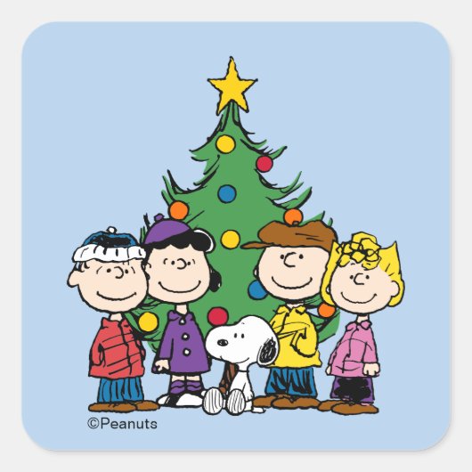 Sticker Carré Peanuts | The Gang Around the Christmas Tree Squar (Devant)