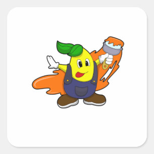 Sticker Carré Pear as Painer with Paint brush