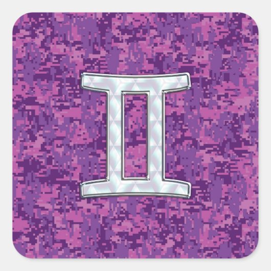 Sticker Carré Pearl Like Gemini Zodiac Sign on Digital Camo (Devant)