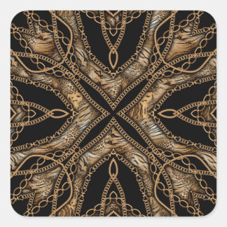 Sticker Carré Peau léopard et bijoux en chaîne