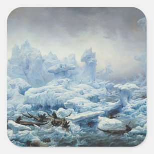 Sticker Carré Pêchant pour le morse dans l'océan arctique, 1841