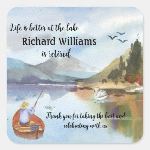 Sticker Carré Pêche à la retraite à l'aquarelle du lac