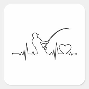 Sticker Carré Pêche au coeur Pêcheur Pêcheur papa Pêcheur