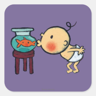 Sticker Carré Pêche Baisers Orange Golde poisson