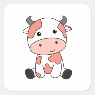 Sticker Carré Pêche de la vache Kawaii Retro Japonais Pêche vach