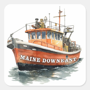 Sticker Carré Pêche en bateau dans le Maine Downeast