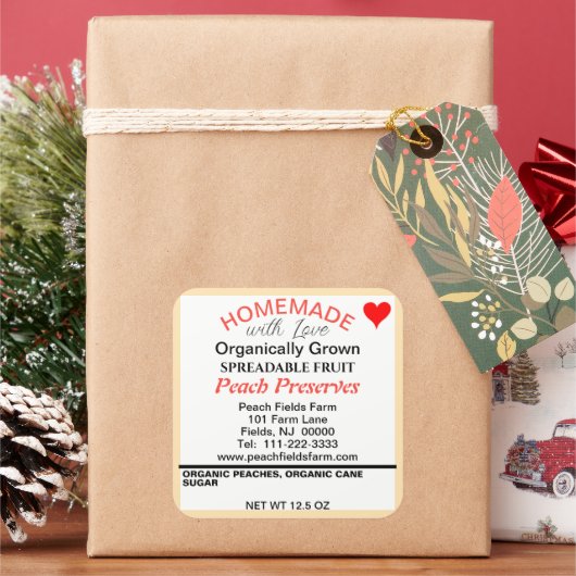 Sticker Carré Pêche Rouge Orange Biologique Conserve La Pêche (vacances)