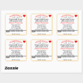 Sticker Carré Pêche Rouge Orange Biologique Conserve La Pêche (Feuille)