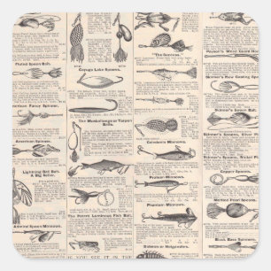 Sticker Carré Pêche vintage leures : pêcheur d'antiquité des ann