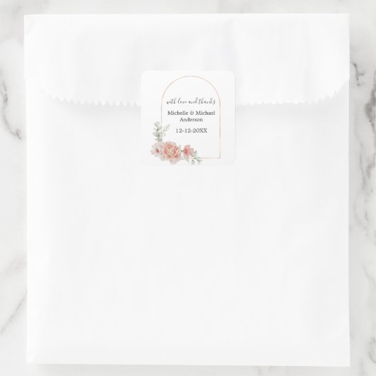 Sticker Carré Pêcher Floral Aquarelle Arche Mariage Favoriser (Sac)