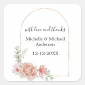 Sticker Carré Pêcher Floral Aquarelle Arche Mariage Favoriser (Devant)