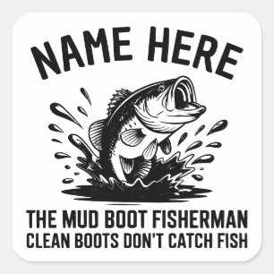 Sticker Carré Pêcheur de Bass à Grande Bouche au Nom Personnalis