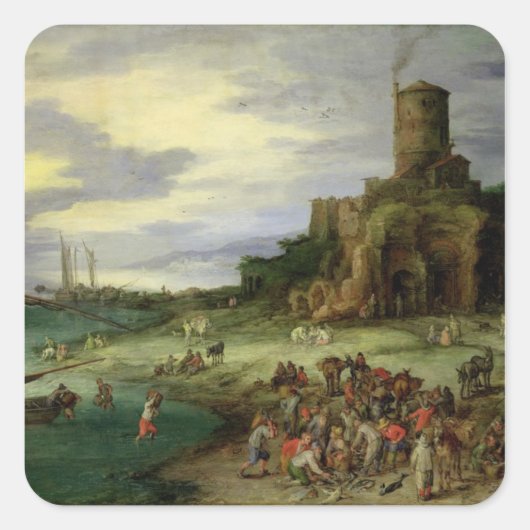 Sticker Carré Pêcheurs sur le rivage (Devant)